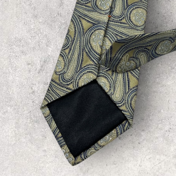 SERICA XL Gold/Blue/Silver Paisley Silk LUXURY Tie HANDMADE ITALY - Picture 5 of 6